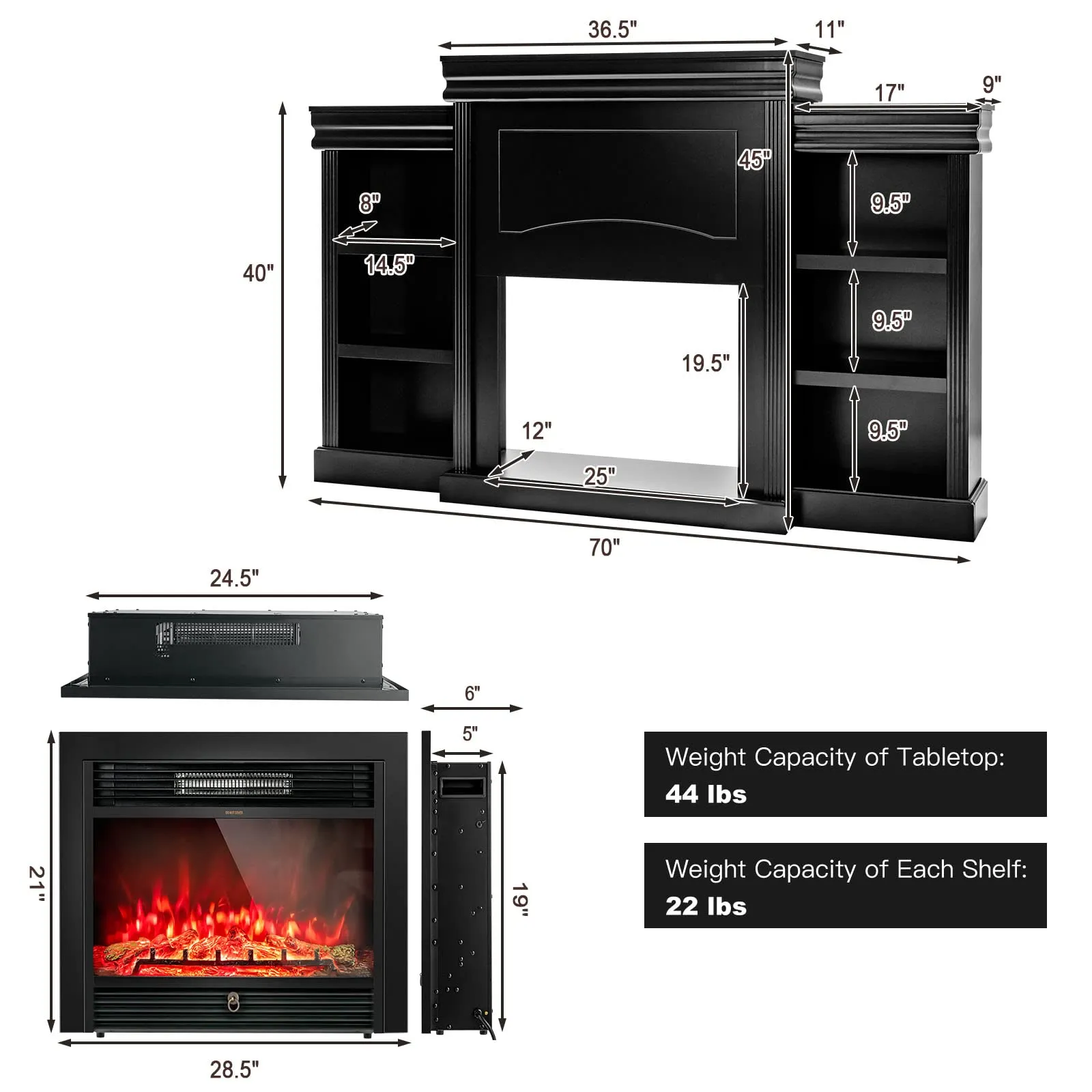 Tangkula 70 Inches Mantel Fireplace, 28.5-Inch Electric Fireplace w/ Remote, 1-8H Timer, Adjustable Flame Brightness & Color