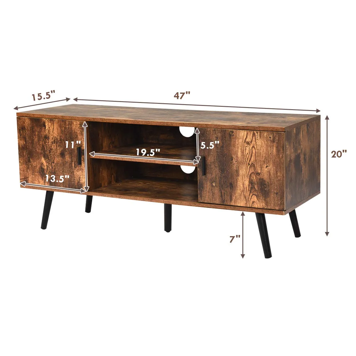 Tangkula TV Stand for TV up to 55 in, Boho TV Console Table w/ 2 Cabinet & 2 Tier Open Shelf