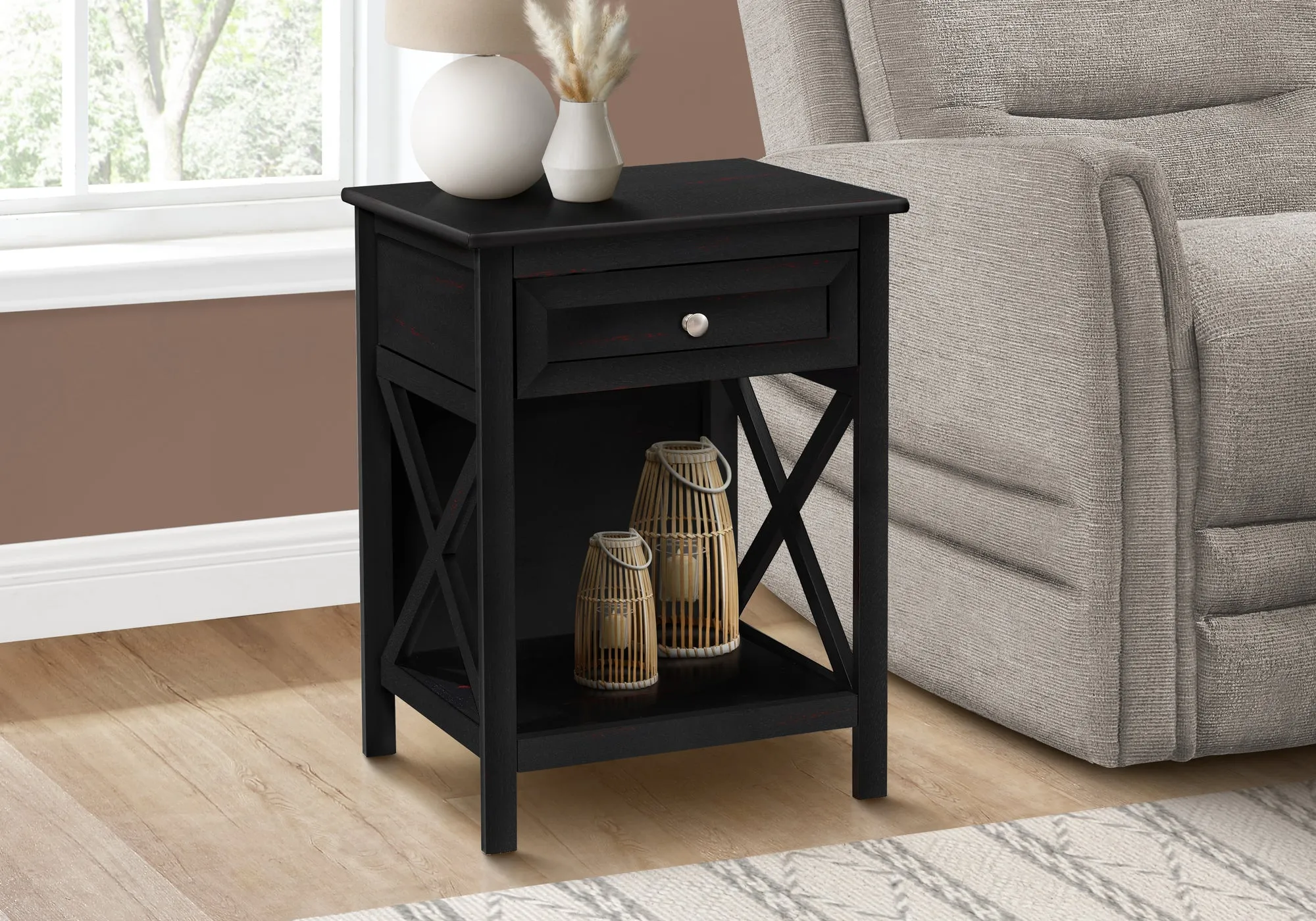 Transitional Black Veneer Accent Table