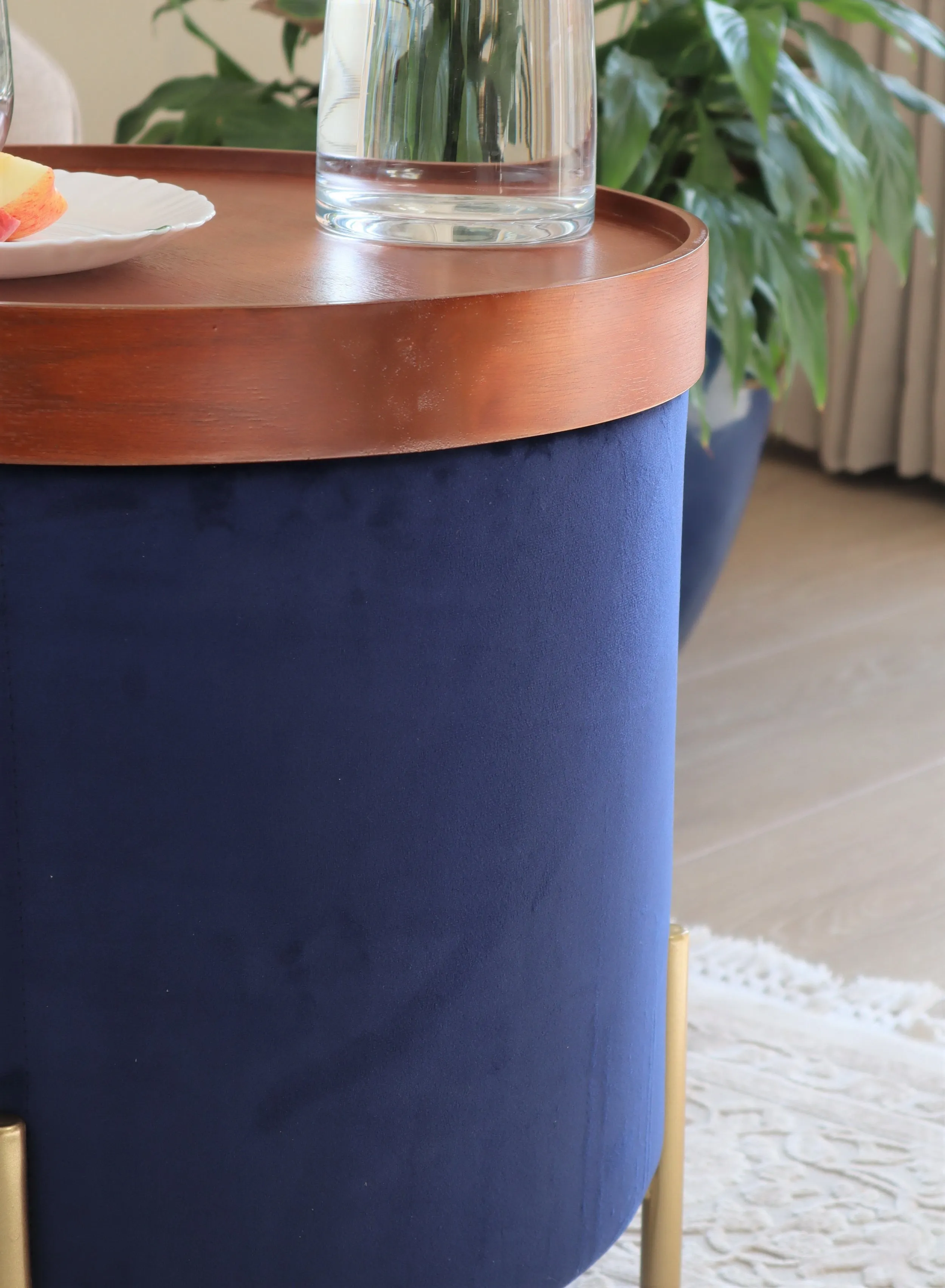 Valentine Ottoman With Tray Top, Blue Velvet