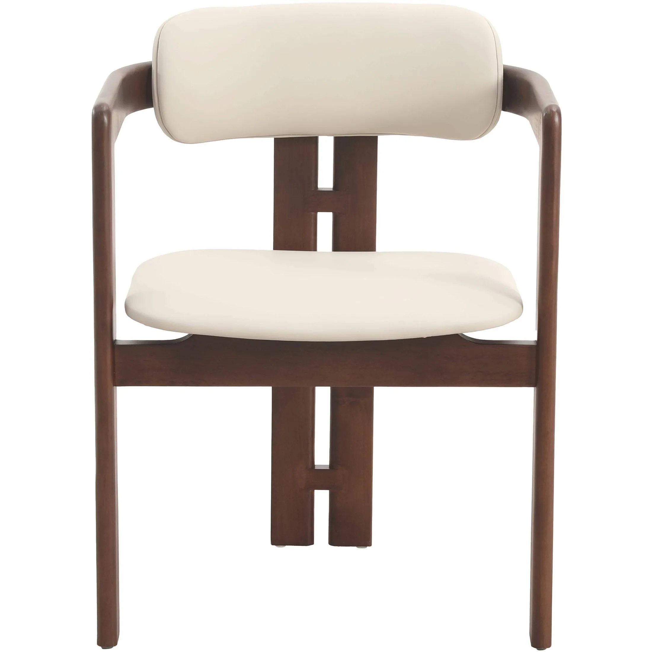 Velo Upholstered Dining Chair in Leather with Open Back and Wood Legs Set of 4