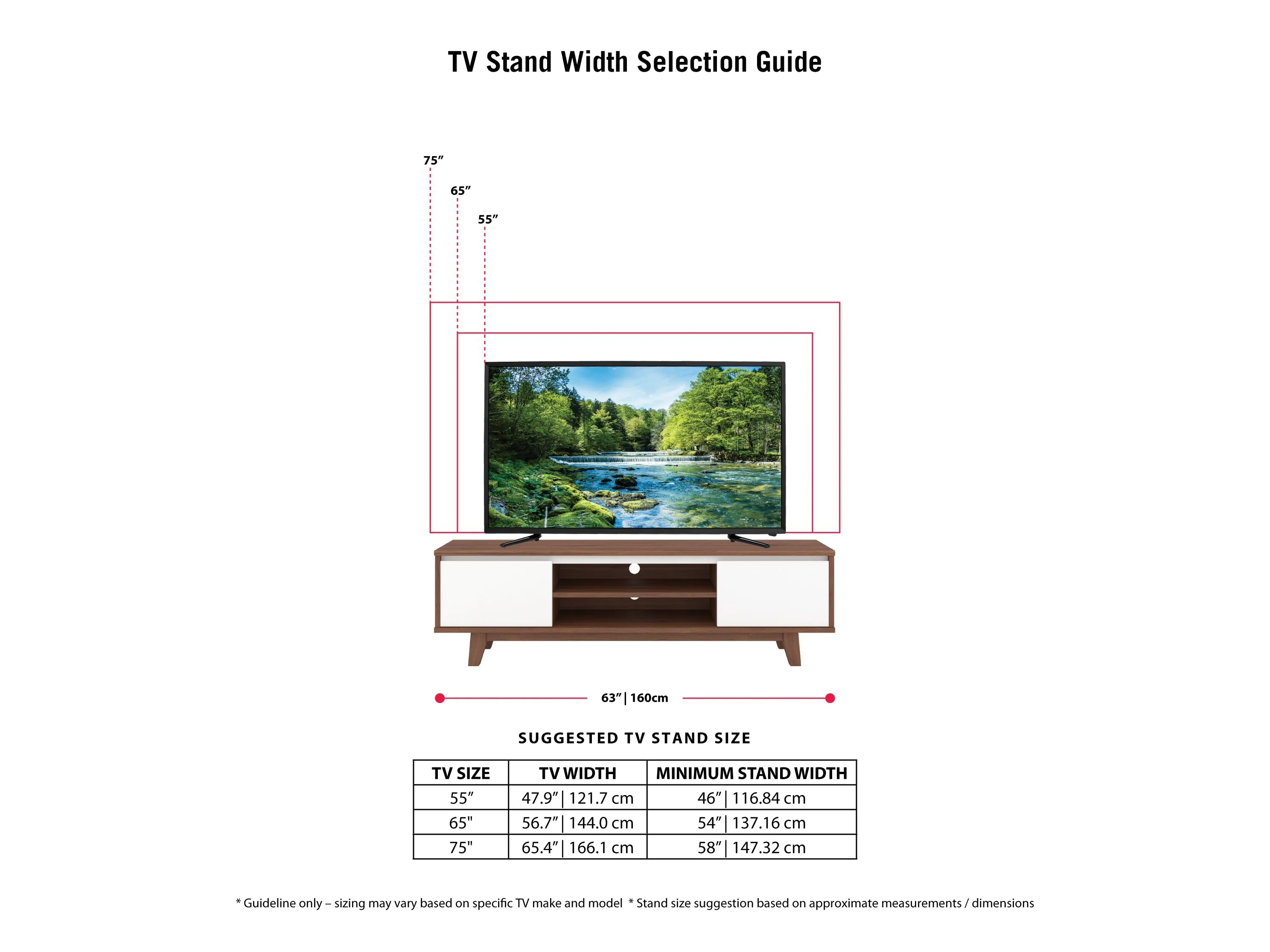 White and Dark Brown Wood TV Stand for TVs up to 68 Inches