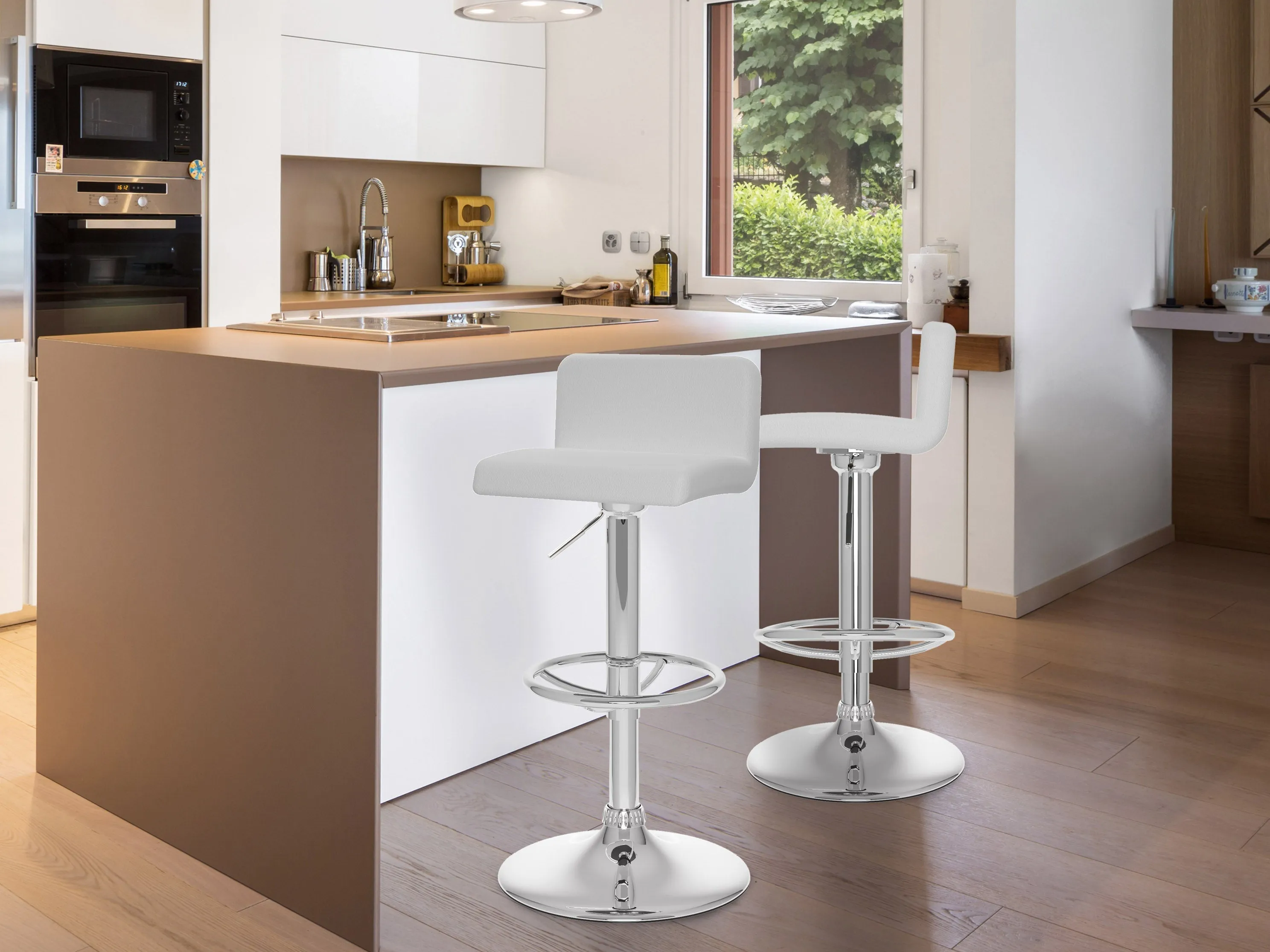 White Low Back Bar Stools, Set of 2