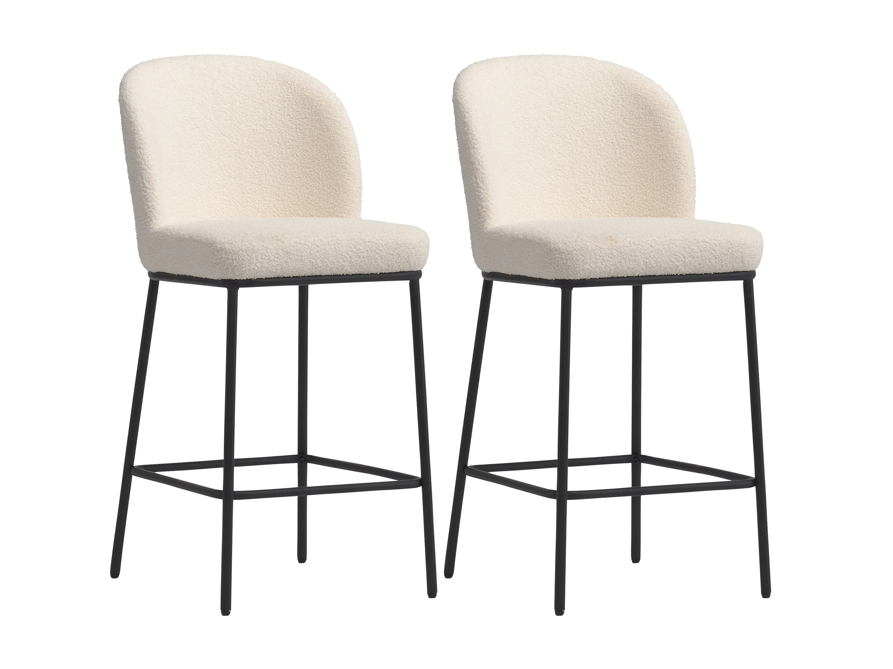 White Luxury Boucle Bar Stools, Set of 2