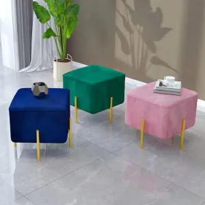 Wooden Twist Luxury Velvet Square Foot Stool Ottoman Pouf - Plush and Stylish Home Decor Accent