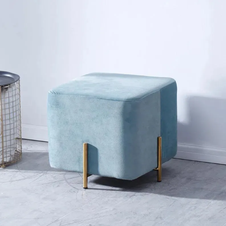 Wooden Twist Luxury Velvet Square Foot Stool Ottoman Pouf - Plush and Stylish Home Decor Accent