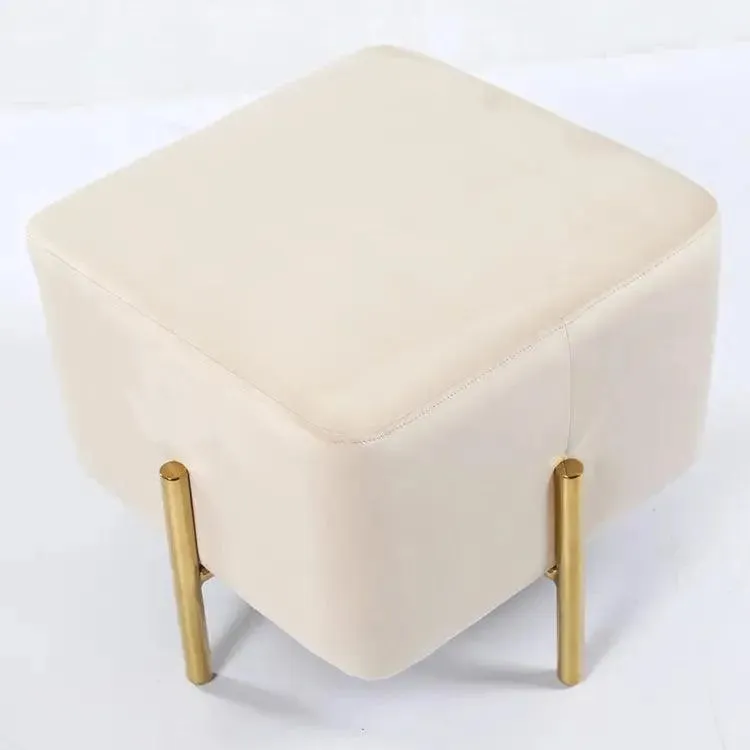 Wooden Twist Luxury Velvet Square Foot Stool Ottoman Pouf - Plush and Stylish Home Decor Accent