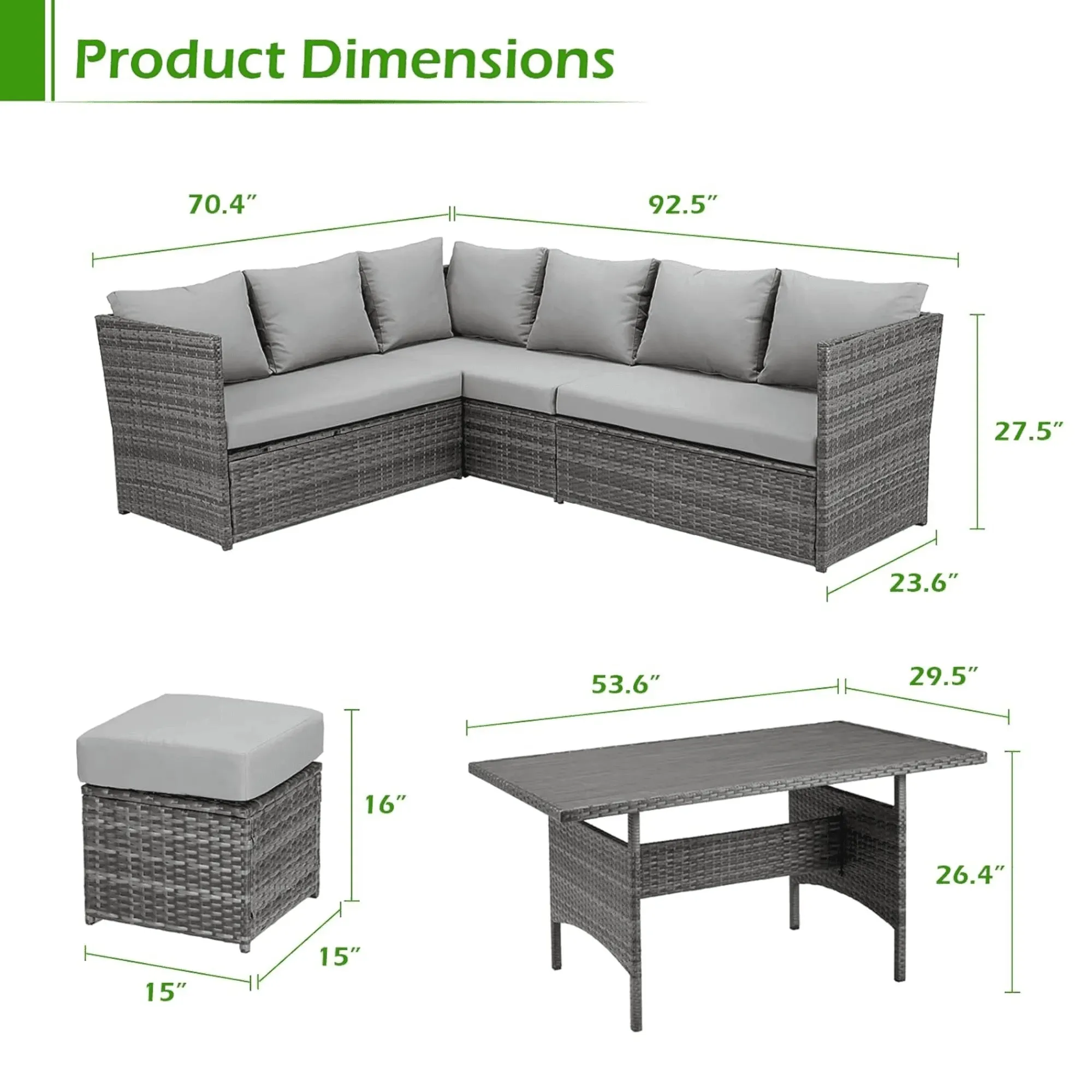 Wooden Twist Portico Modular Design Weather Resistant Wicker Conversation Rattan & Steel 7 Pieces Outdoor Furniture Set With Seven Cushions