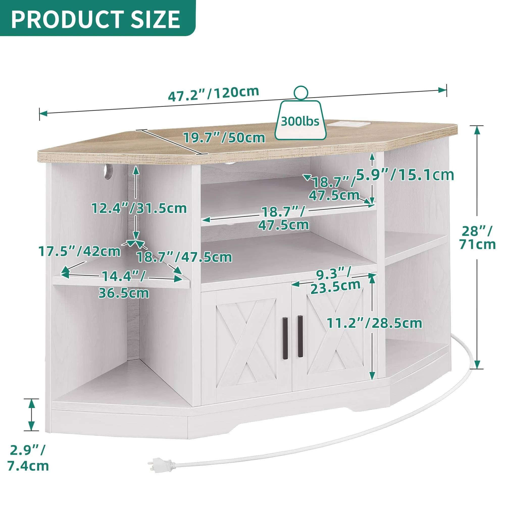 YITAHOME Corner TV Stand for TV Up to 55 Inch with Power Outlet, Farmhouse TV Console w/Adjustable Storage Shelf, Entertainment Center for Living Room,Bedroom, Grey White & Grey Wash, 47 inches